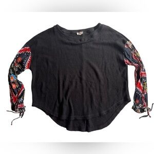 In loom waffle knit long sleeve with fun sleeves